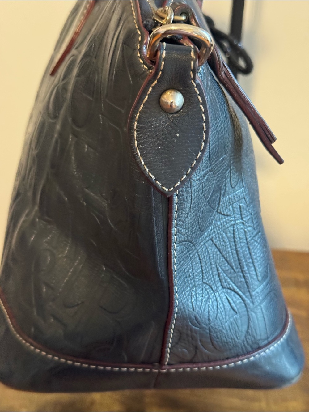 Dooney & Bourke Navy Embossed Leather Satchel with Removable Strap - Picture 4 of 12